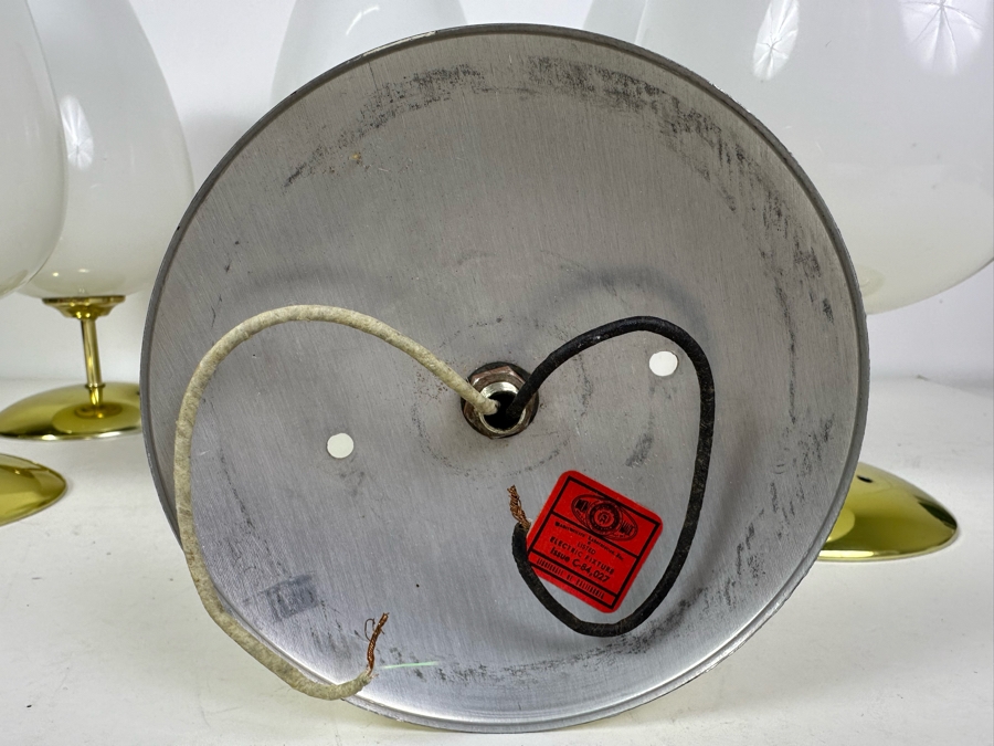 Six Vintage Mid-Century Modern Brass & Glass Pendant Light Fixtures 11.5'L [Photo 5]