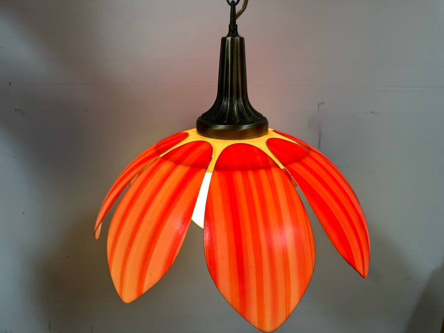 Vintage Mid-Century Modern Flower Hanging Light Fixture 17'W With 9'L Chain With Plug [Photo 2]
