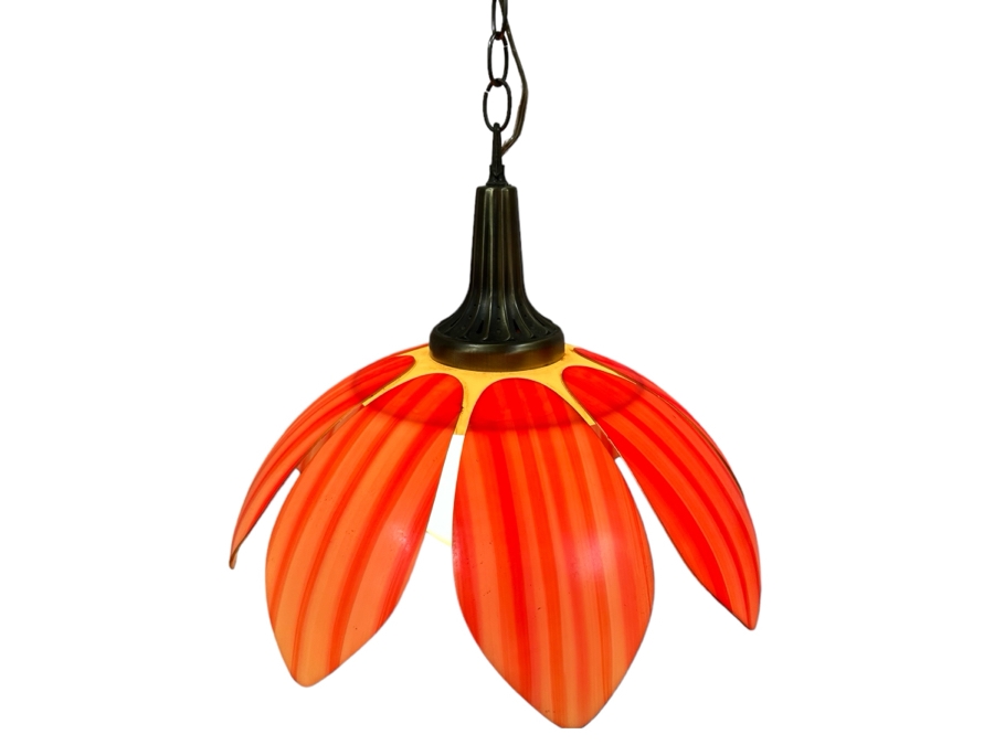 Vintage Mid-Century Modern Flower Hanging Light Fixture 17'W With 9'L Chain With Plug