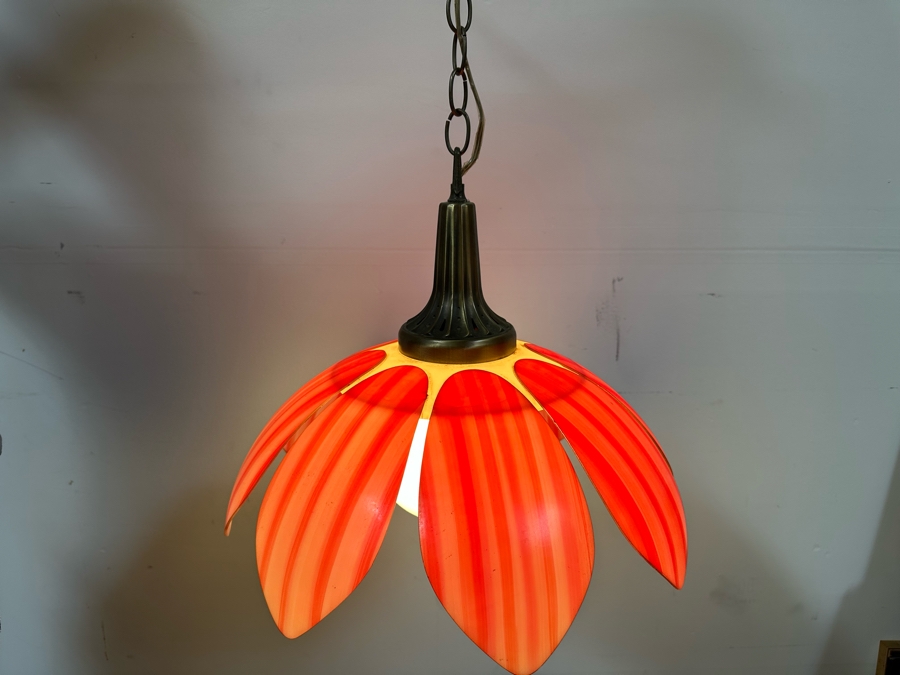 Vintage Mid-Century Modern Flower Hanging Light Fixture 17'W With 9'L Chain With Plug [Photo 3]