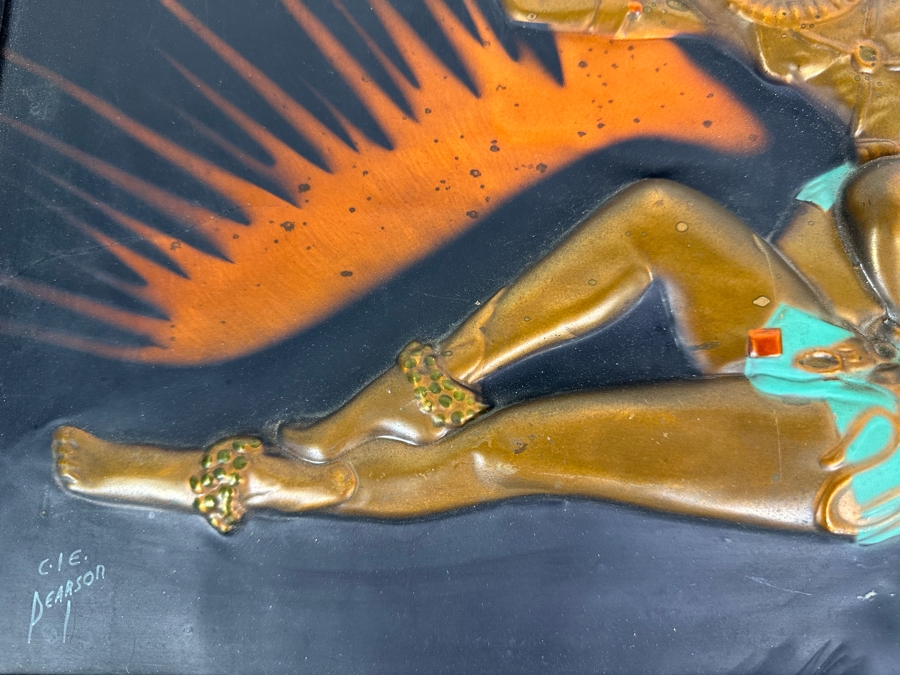 Vintage Mid-Century Modern Repousse Copper Painting Signed C. E. Pearson Framed 20' X 13' [Photo 5]