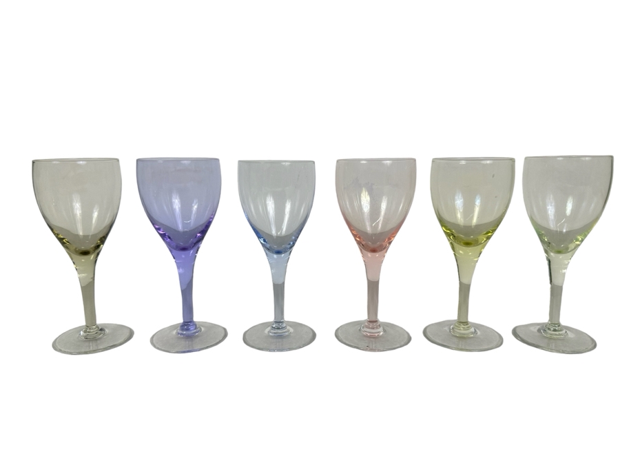 Six Small Colored Stemware Glasses 5.5'H
