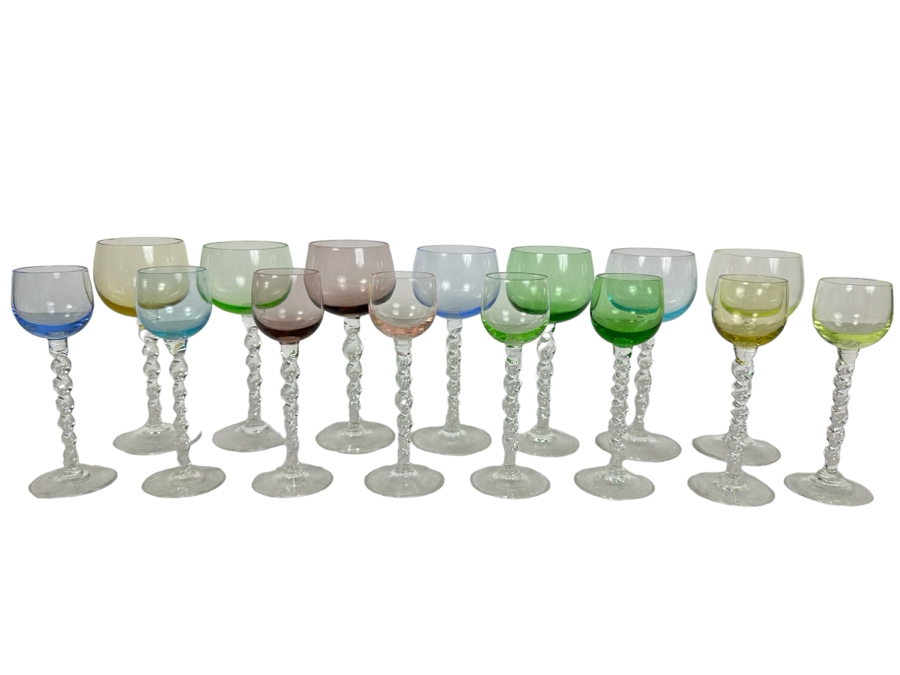 (15) Small Colored Stemware Glasses 5.5'H & 5.75'H