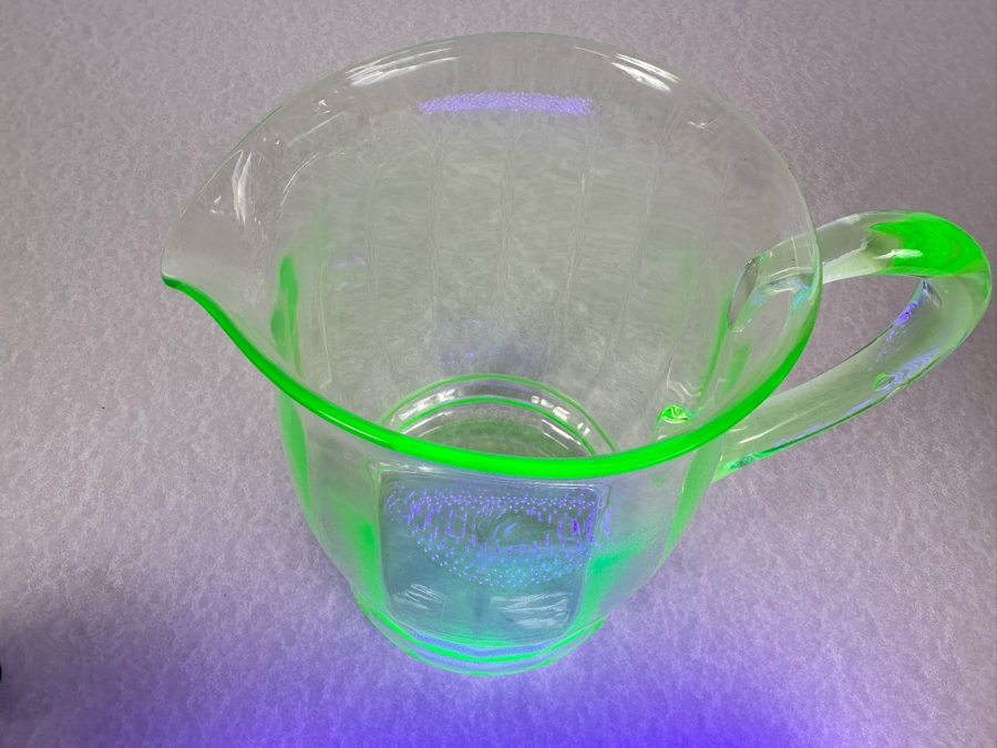 Vintage Uranium Vaseline Glass Pitcher 8'H [Photo 3]