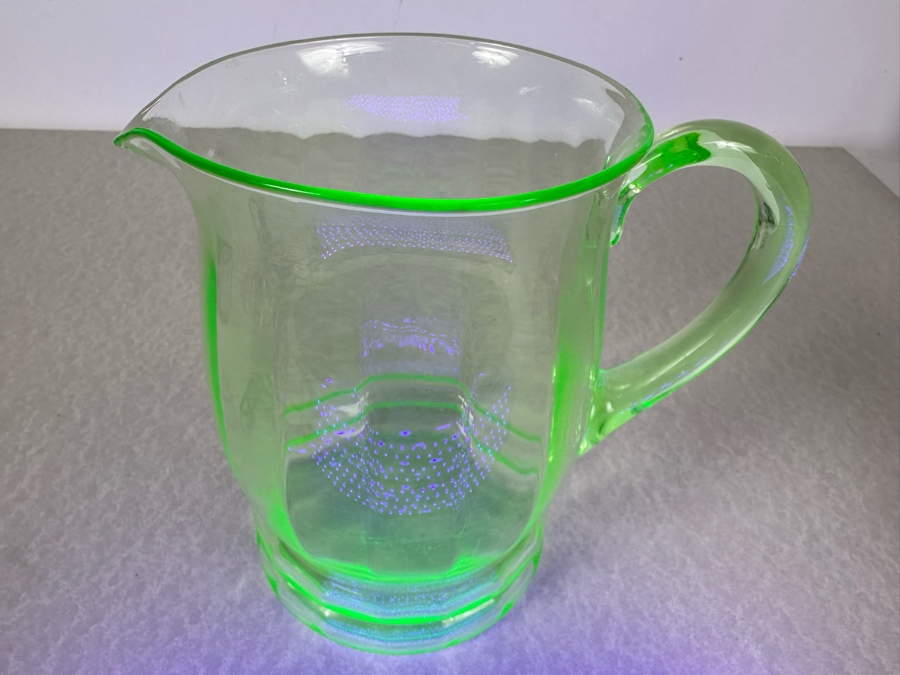 Vintage Uranium Vaseline Glass Pitcher 8'H [Photo 2]