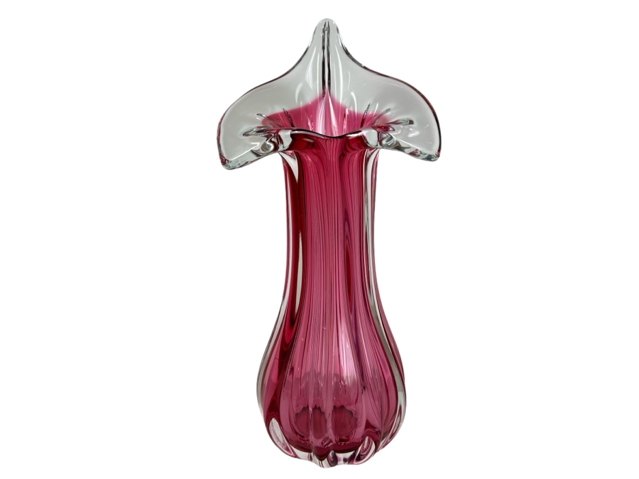 Vintage Floral Italian Murano Glass Vase (Slight Chip In Glass - See Photos) 15.5'H [Photo 1]