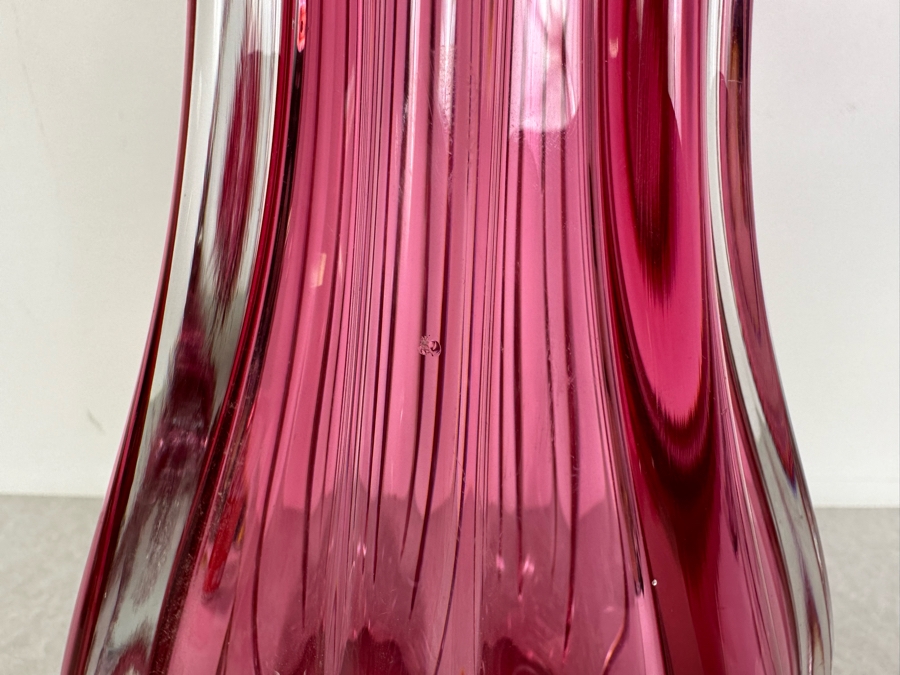 Vintage Floral Italian Murano Glass Vase (Slight Chip In Glass - See Photos) 15.5'H [Photo 6]