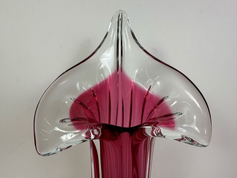 Vintage Floral Italian Murano Glass Vase (Slight Chip In Glass - See Photos) 15.5'H [Photo 4]