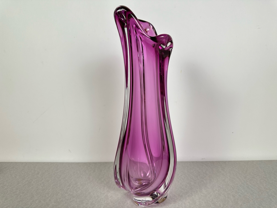 Vintage Val St Lambert Art Glass Vase French Amethyst Purple 14'H [Photo 4]