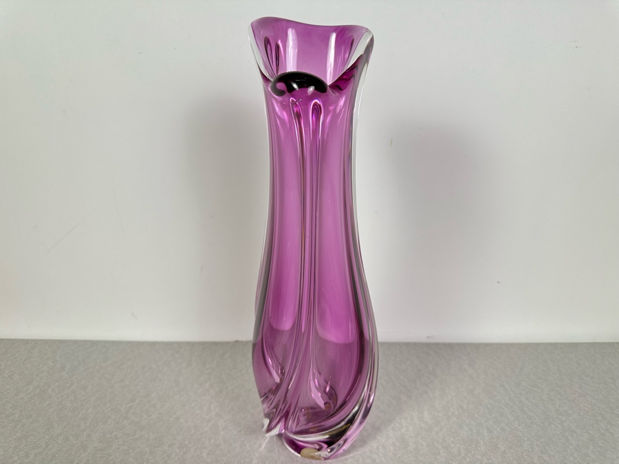Vintage Val St Lambert Art Glass Vase French Amethyst Purple 14'H [Photo 2]