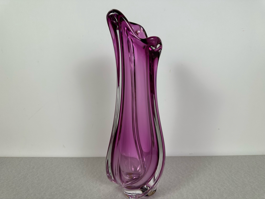 Vintage Val St Lambert Art Glass Vase French Amethyst Purple 14'H [Photo 3]