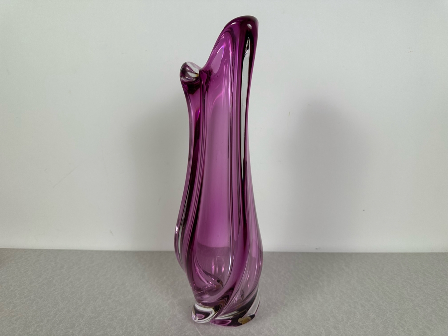 Vintage Val St Lambert Art Glass Vase French Amethyst Purple 14'H [Photo 7]