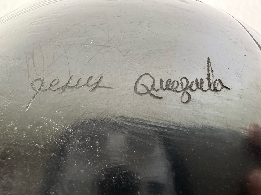 Vintage Mata Ortiz Jesus Quezada Blackware Pottery Olla With Raised Snake And Face Artist Signed 10'W X 7'H [Photo 16]