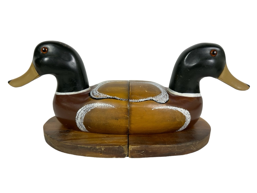 Pair Of Hand Painted Wooden Duck Bookends 15w X 6d X 6h