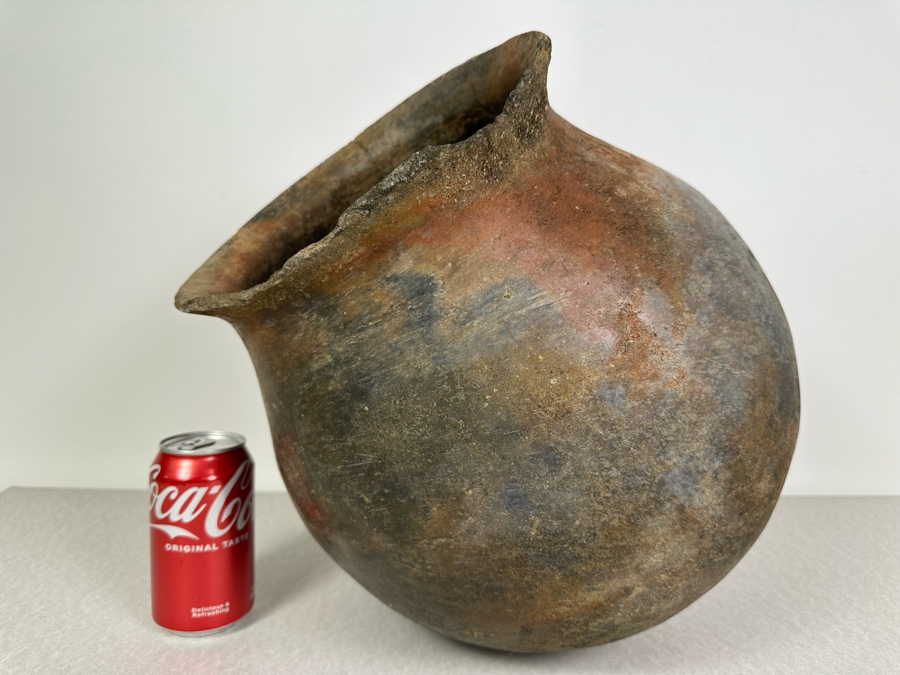 Antique Large Southern California Native American Pottery Olla Water Pot With Damage To Rim And Hairline Cracks On Bottom 13'W X 13'H [Photo 14]