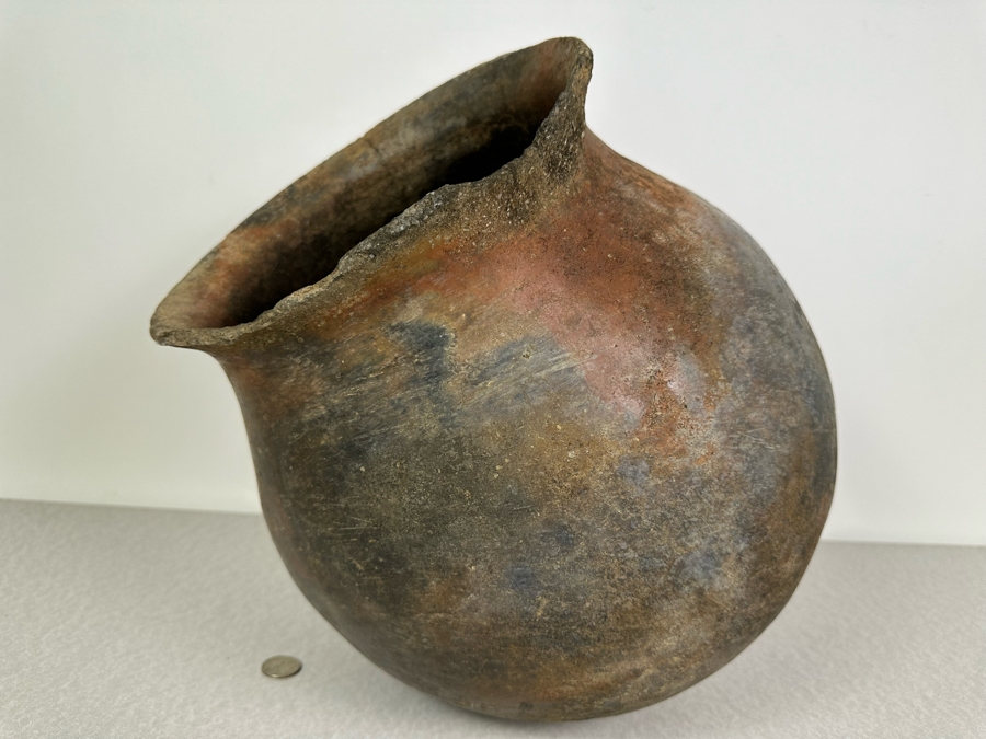 Antique Large Southern California Native American Pottery Olla Water Pot With Damage To Rim And Hairline Cracks On Bottom 13'W X 13'H [Photo 11]