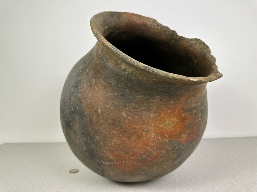 Antique Large Southern California Native American Pottery Olla Water Pot With Damage To Rim And Hairline Cracks On Bottom 13'W X 13'H [Photo 22]