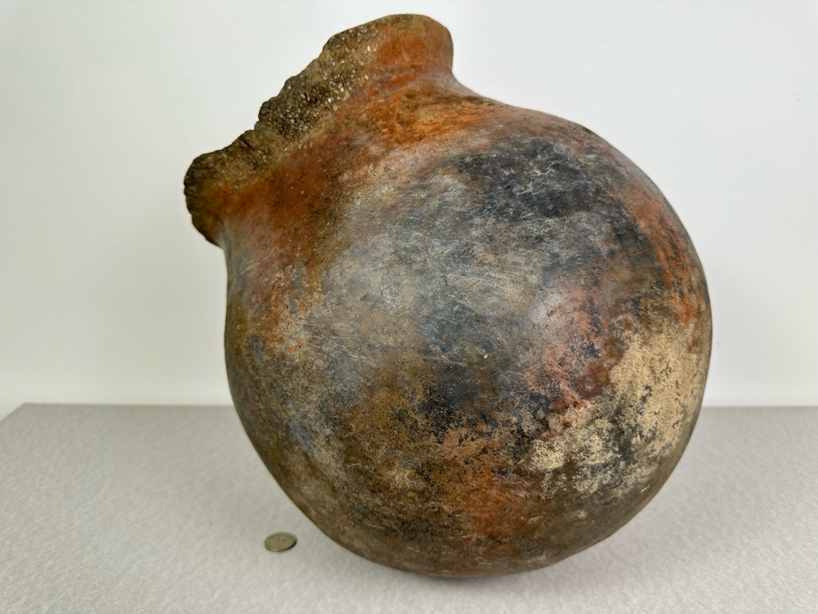 Antique Large Southern California Native American Pottery Olla Water Pot With Damage To Rim And Hairline Cracks On Bottom 13'W X 13'H [Photo 17]