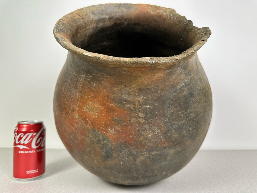 Antique Large Southern California Native American Pottery Olla Water Pot With Damage To Rim And Hairline Cracks On Bottom 13'W X 13'H [Photo 4]