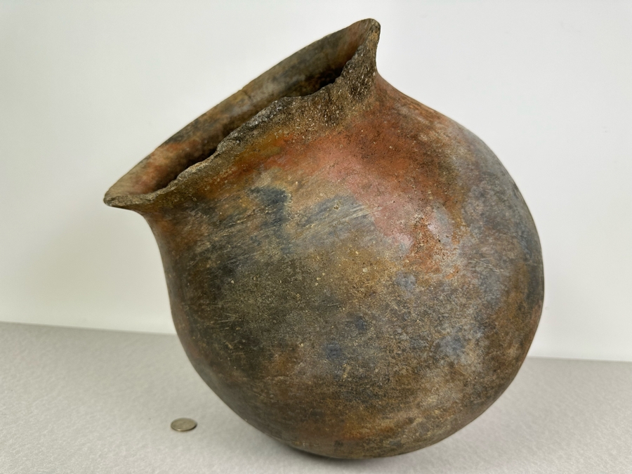 Antique Large Southern California Native American Pottery Olla Water Pot With Damage To Rim And Hairline Cracks On Bottom 13'W X 13'H [Photo 12]