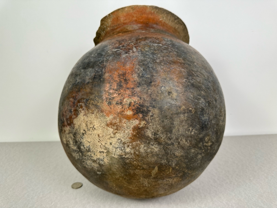 Antique Large Southern California Native American Pottery Olla Water Pot With Damage To Rim And Hairline Cracks On Bottom 13'W X 13'H [Photo 19]