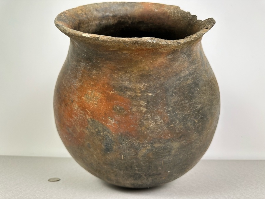 Antique Large Southern California Native American Pottery Olla Water Pot With Damage To Rim And Hairline Cracks On Bottom 13'W X 13'H [Photo 5]