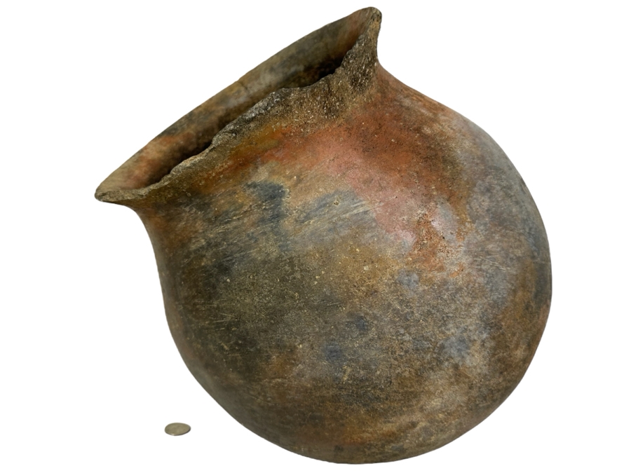 Antique Large Southern California Native American Pottery Olla Water Pot With Damage To Rim And Hairline Cracks On Bottom 13'W X 13'H [Photo 2]