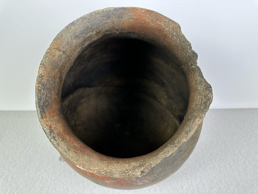 Antique Large Southern California Native American Pottery Olla Water Pot With Damage To Rim And Hairline Cracks On Bottom 13'W X 13'H [Photo 6]