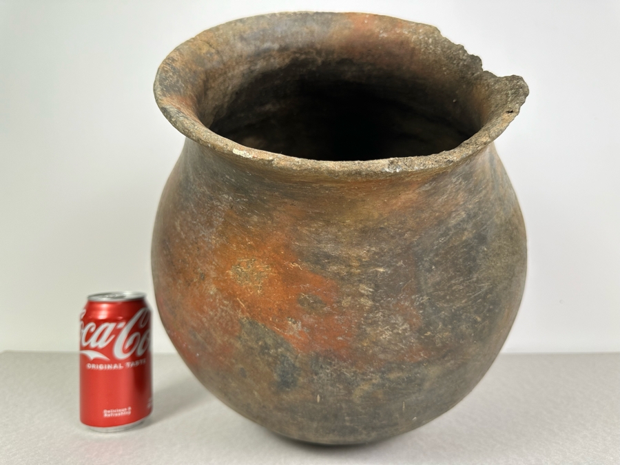 Antique Large Southern California Native American Pottery Olla Water Pot With Damage To Rim And Hairline Cracks On Bottom 13'W X 13'H [Photo 3]