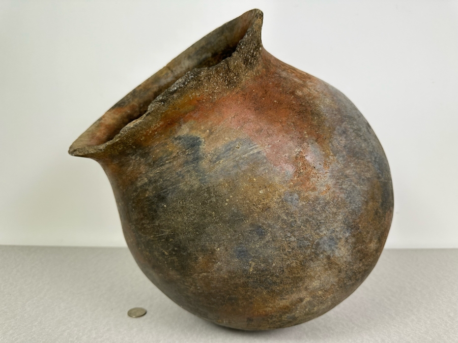 Antique Large Southern California Native American Pottery Olla Water Pot With Damage To Rim And Hairline Cracks On Bottom 13'W X 13'H [Photo 13]