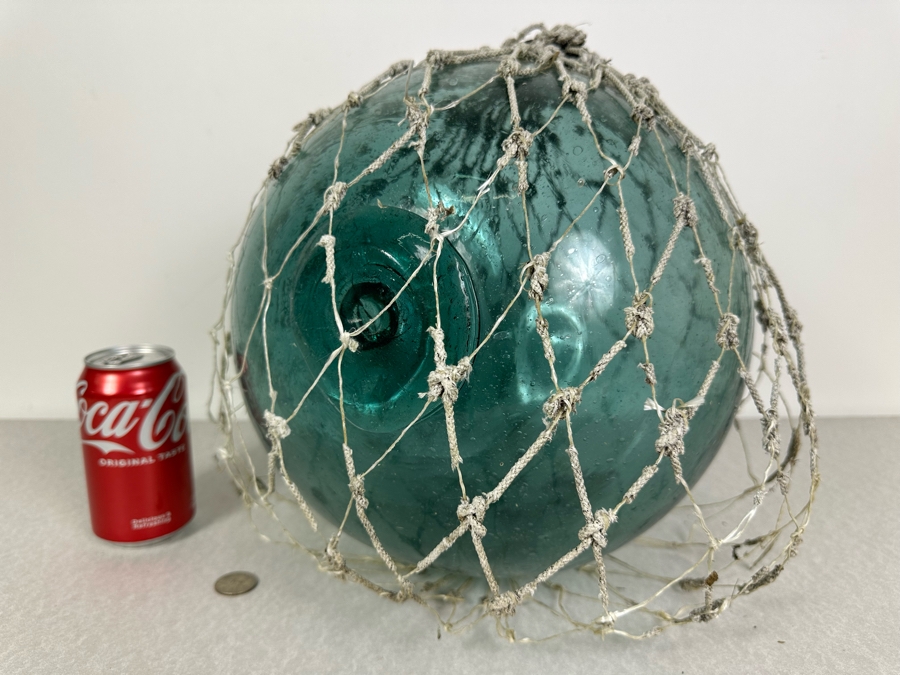 Large Vintage Japanese Glass Fishing Float, Light Blue 12'W [Photo 2]