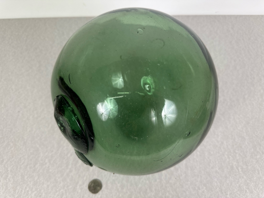Vintage Japanese Glass Fishing Float, Green 9'W [Photo 6]