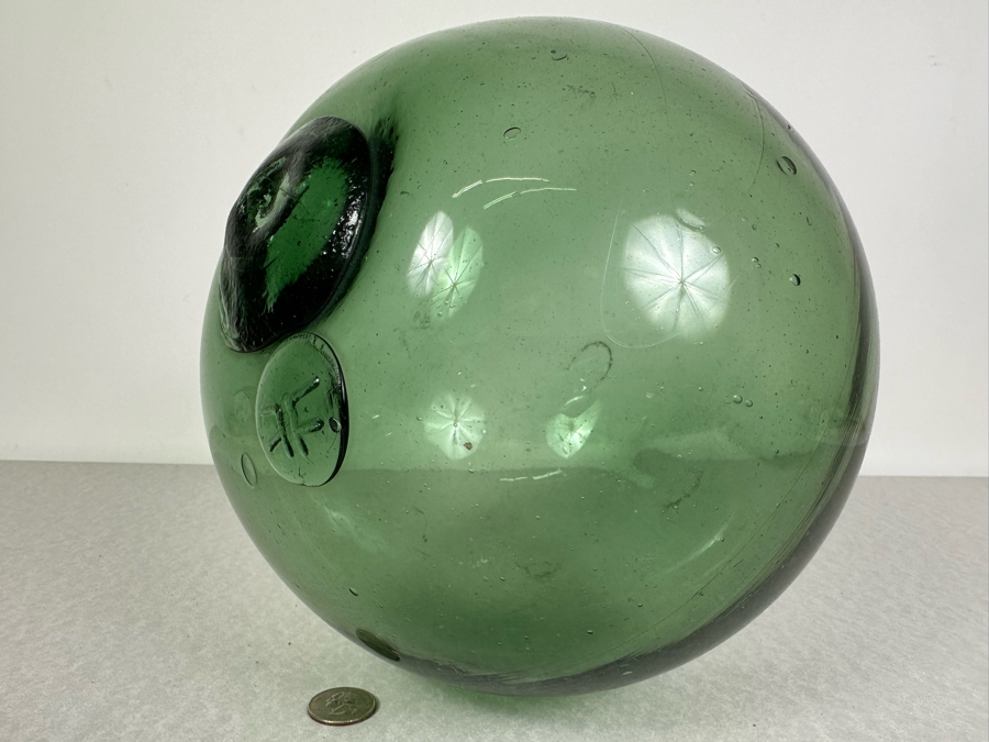 Vintage Japanese Glass Fishing Float, Green 9'W [Photo 3]