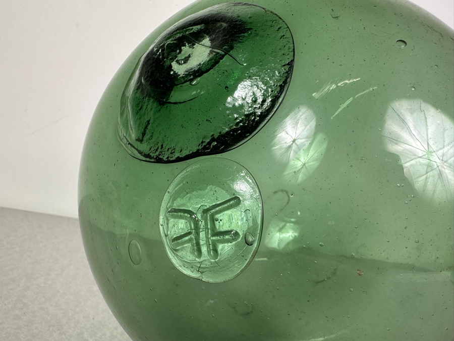 Vintage Japanese Glass Fishing Float, Green 9'W [Photo 4]