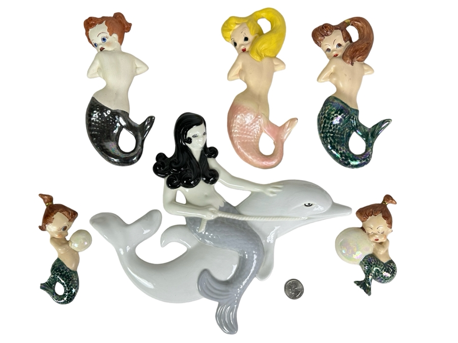 Just Added - Six Vintage Mermaids Ceramic Wall Decor