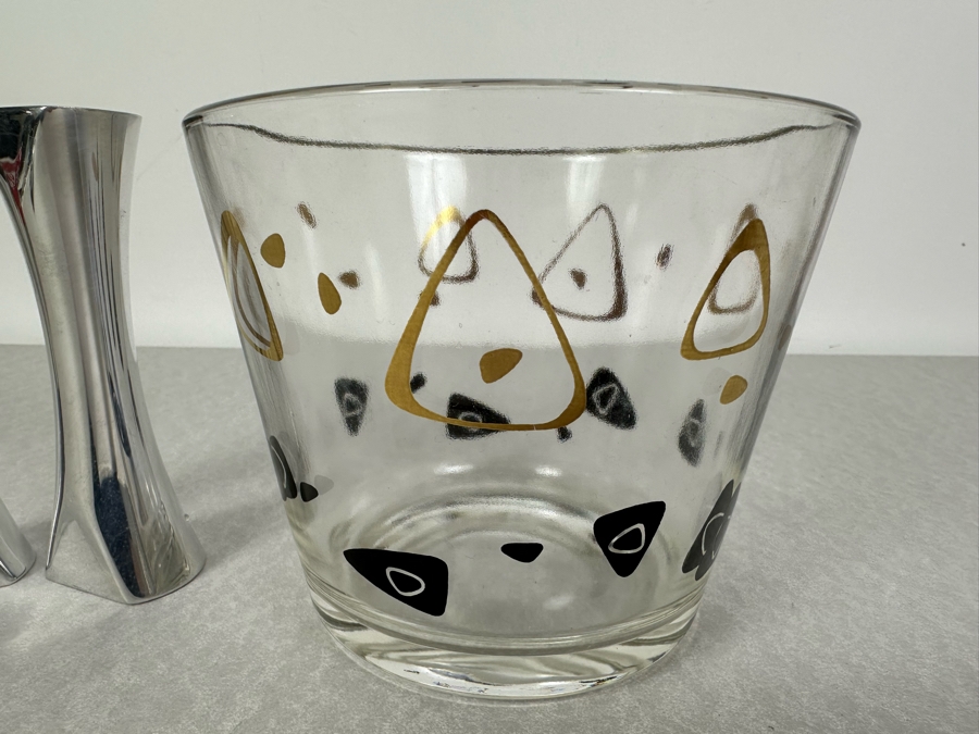 Just Added - Mid-Century Atomic Federal Glass Ice Bucket And Pair Of Nambe Salt & Pepper Shakers 5'H [Photo 2]