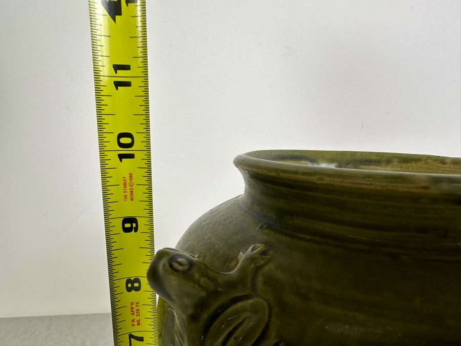 Just Added - Vintage Art Pottery Green Vase With Frogs Attached Artist Signed 10'H [Photo 7]