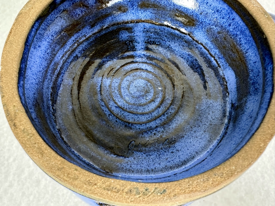 Just Added - Vintage Art Pottery Blue Jar With Lid And Salamander Finial 8.5'H [Photo 6]