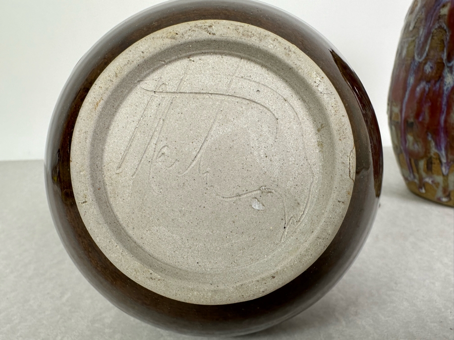 Just Added - Signed Art Pottery Glazed Pitcher 10'H And Lidded Jar 8.5'H [Photo 7]