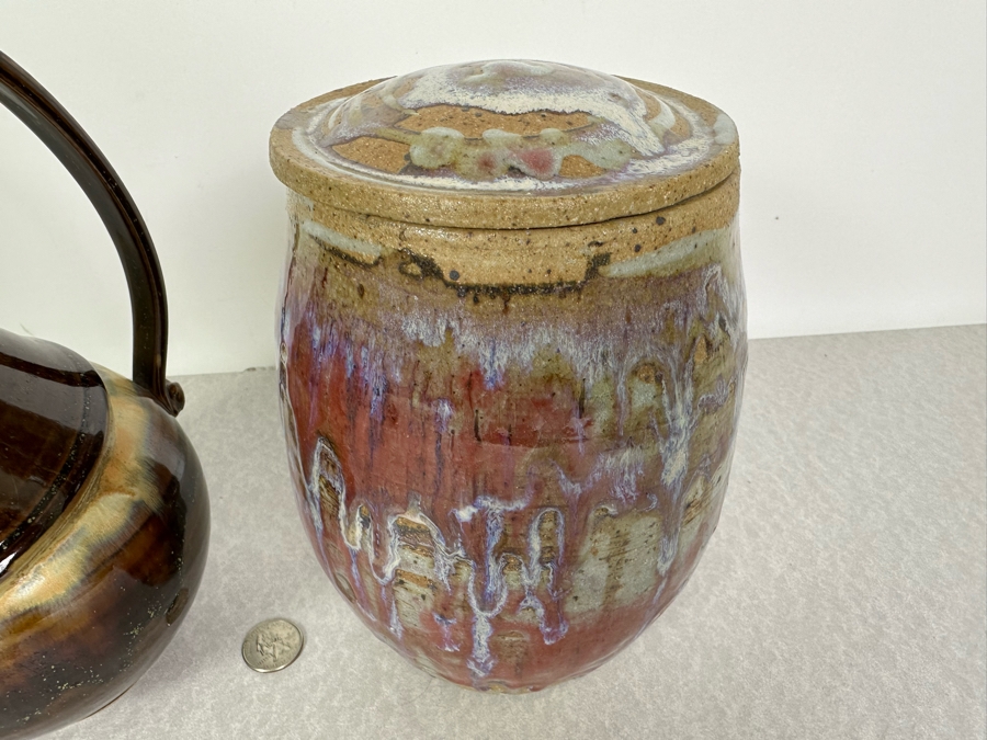 Just Added - Signed Art Pottery Glazed Pitcher 10'H And Lidded Jar 8.5'H [Photo 4]