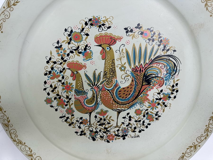 Just Added - Vintage Maxey 21'R Metal Tray, Vintage MCM Glass Decanter And Four Lowball Glasses [Photo 6]