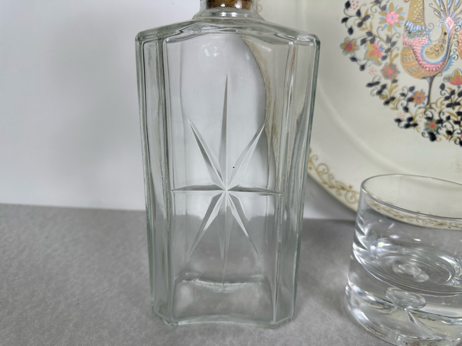 Just Added - Vintage Maxey 21'R Metal Tray, Vintage MCM Glass Decanter And Four Lowball Glasses [Photo 5]