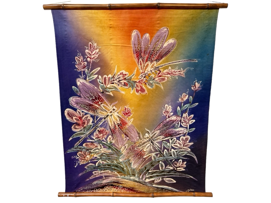 Just Added - Dragonfly Batik Wall Hanging Signed Yan 28' X 36' [Photo 1]