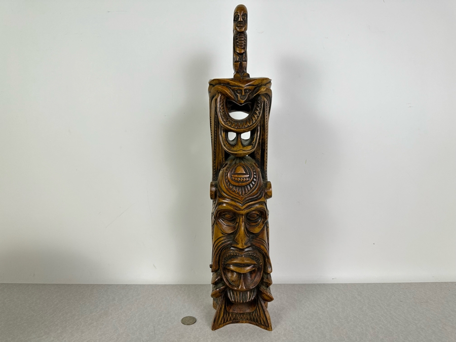 Just Added - Vintage Hand Carved Wooden Totem Sculpture 19.5'H [Photo 2]