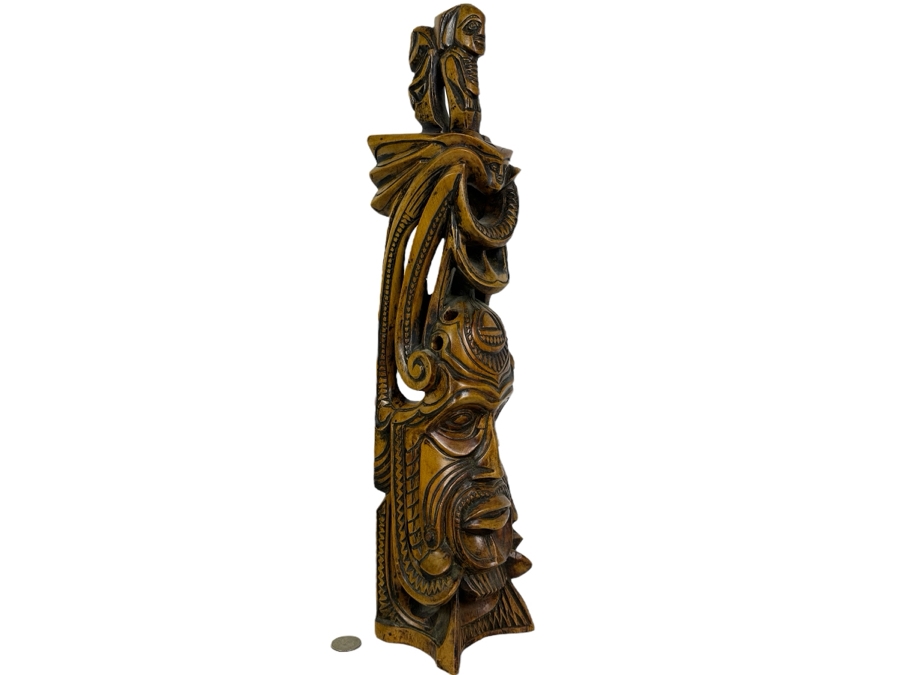 Just Added - Vintage Hand Carved Wooden Totem Sculpture 19.5'H