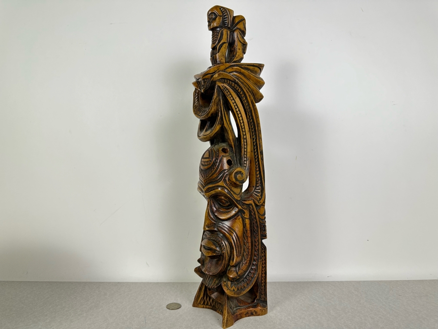 Just Added - Vintage Hand Carved Wooden Totem Sculpture 19.5'H [Photo 10]