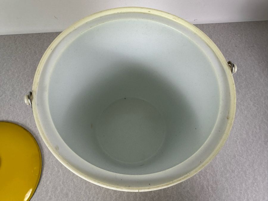Just Added - Vintage MCM Cathrineholm Norway Lotus Enamel Over Metal Ice Bucket Yellow 10'H [Photo 4]