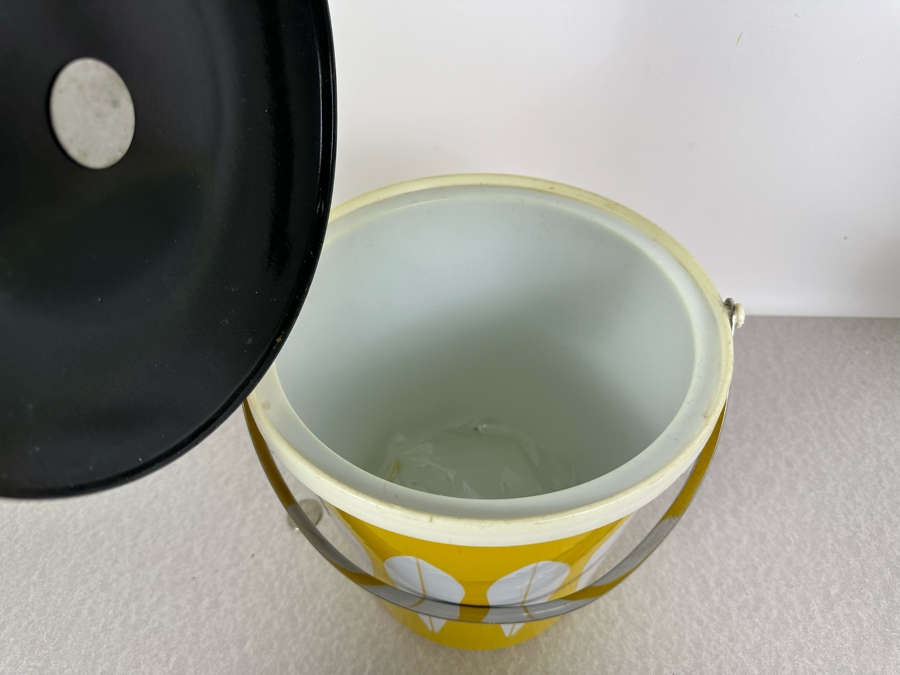 Just Added - Vintage MCM Cathrineholm Norway Lotus Enamel Over Metal Ice Bucket Yellow 10'H [Photo 2]
