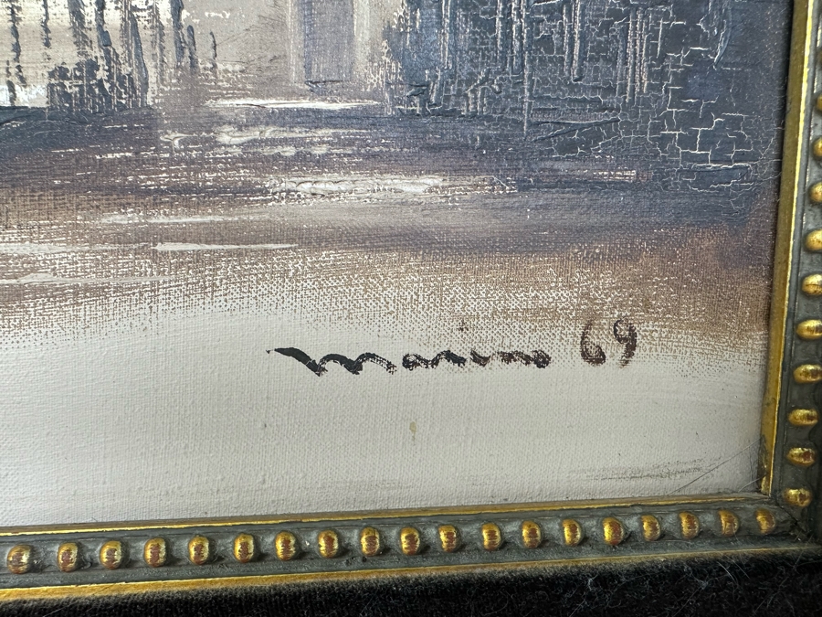 Just Added - Vintage 1969 Mid-Century Oil Painting On Canvas Of Venice Italy 32' X 10' Framed Artist 39' X 15.5' Signed [Photo 5]