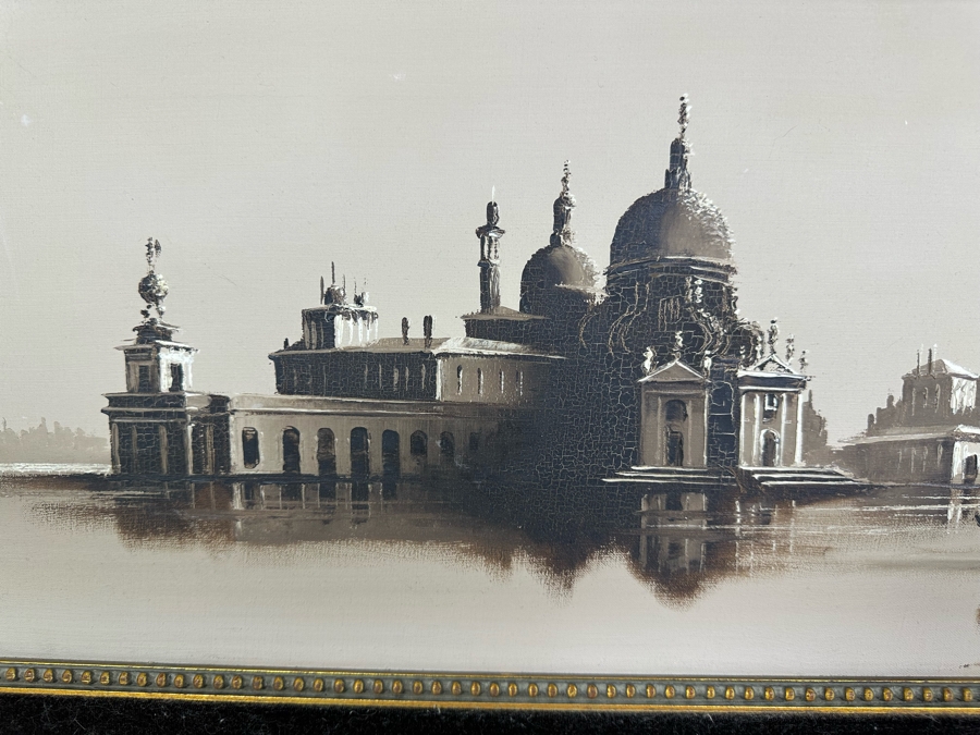Just Added - Vintage 1969 Mid-Century Oil Painting On Canvas Of Venice Italy 32' X 10' Framed Artist 39' X 15.5' Signed [Photo 2]